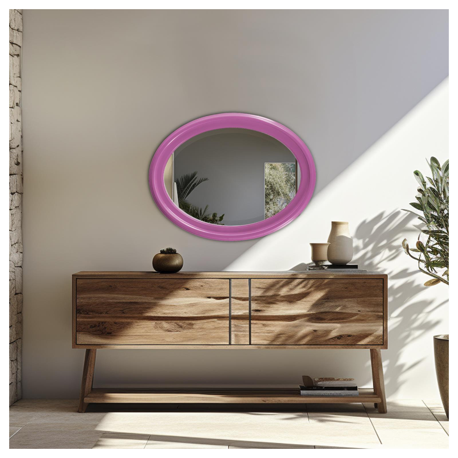 Borna Solid Wood Oval Mirror, Hot Pink