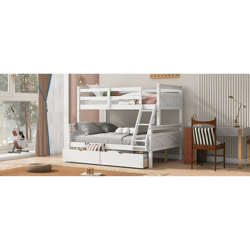 Lit simple superposé simple avec mesures et 2 espaces de rangement durables - blanc et blanc, sommeil stable et durable