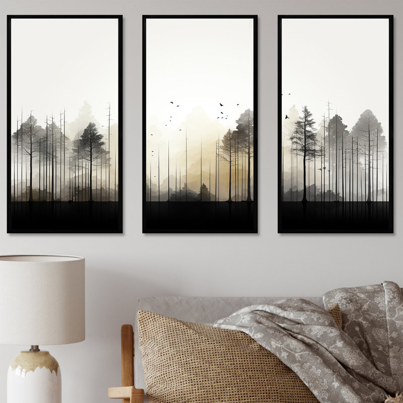 Minimalisme, forêts, fréquence I - ensemble de décoration murale minimalisme, Cadre flottant noir, H 40 po x l 60 po x P 1 po