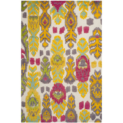 Amariss Hand Knotted Wool/Cotton Southwestern Rug in Yellow/Purple