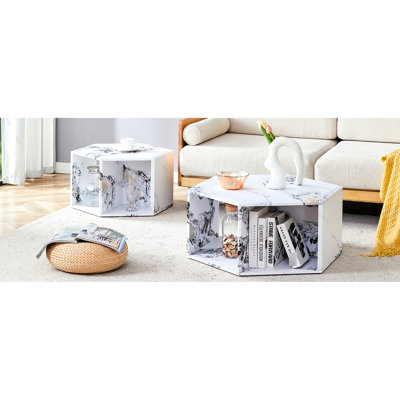 Modern Hexagonal Coffee Table In White, , Extra Storage Areas, Simple Cleaning Fashionable - White , Advantage