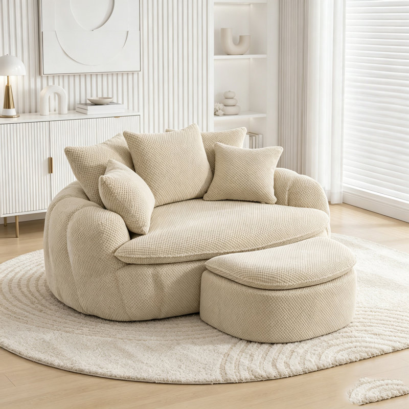 Chaise longue surdimensionnée avec repose-pieds, Tissu taupe, 2