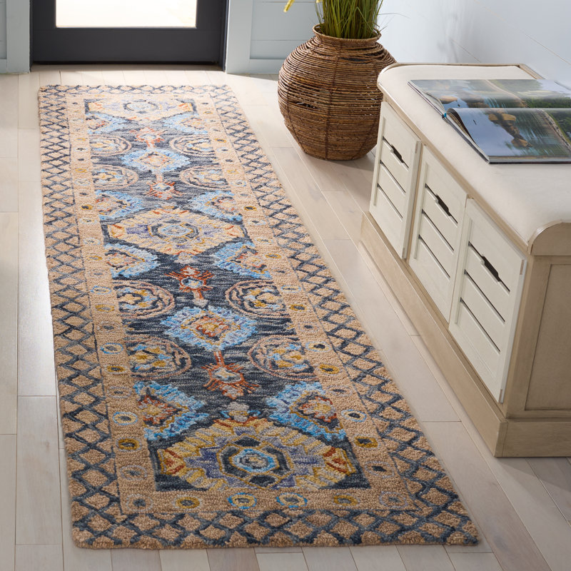 Hand Tufted Wool;Cotton Geometric Rug, Runner 2'3" x 9'