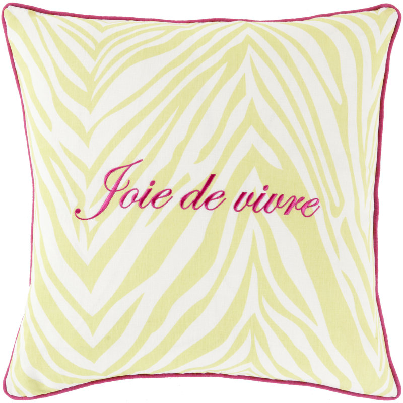 Joie de Vivre Joie de Vivre Novelty Linen Throw Pillow Cover, 20" x 20", Lime, Down