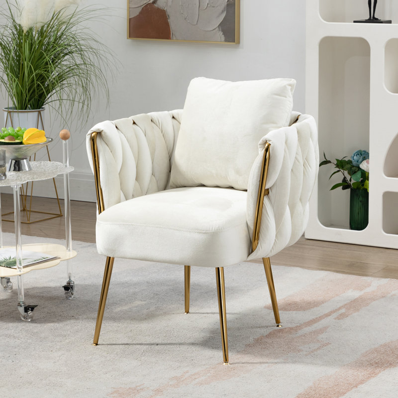 Fauteuil en velours capitonné Elandus, Velours beige