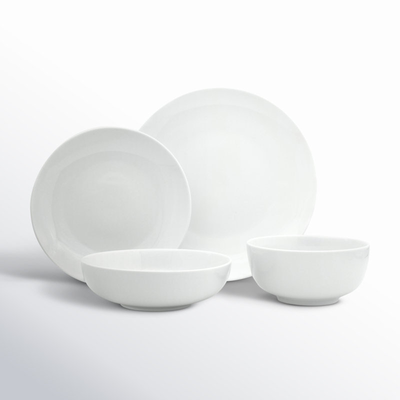 Glossy White 16-Piece Porcelain Dinnerware Set for 4