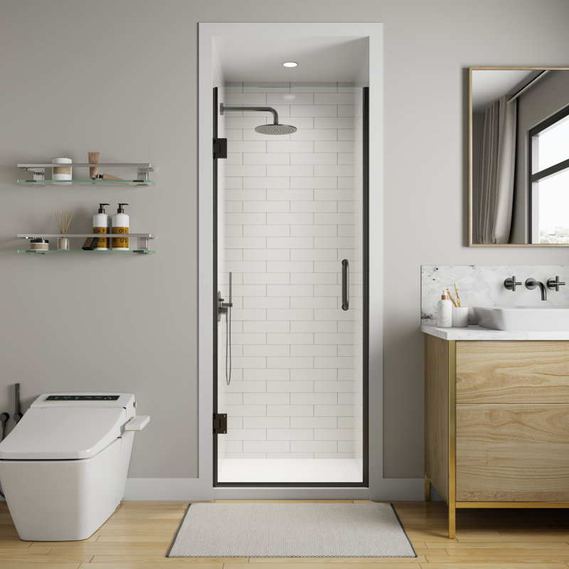 Porte de douche à charnière sans cadre avec verre transparent l 28 po x H 72 po