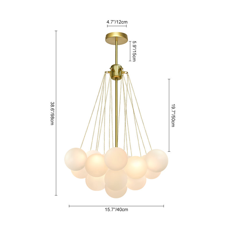 Aniston 3-Light Glass Globe Bubble Chandelier, Gold, 98cm H x 39.87cm W x 39.87cm D