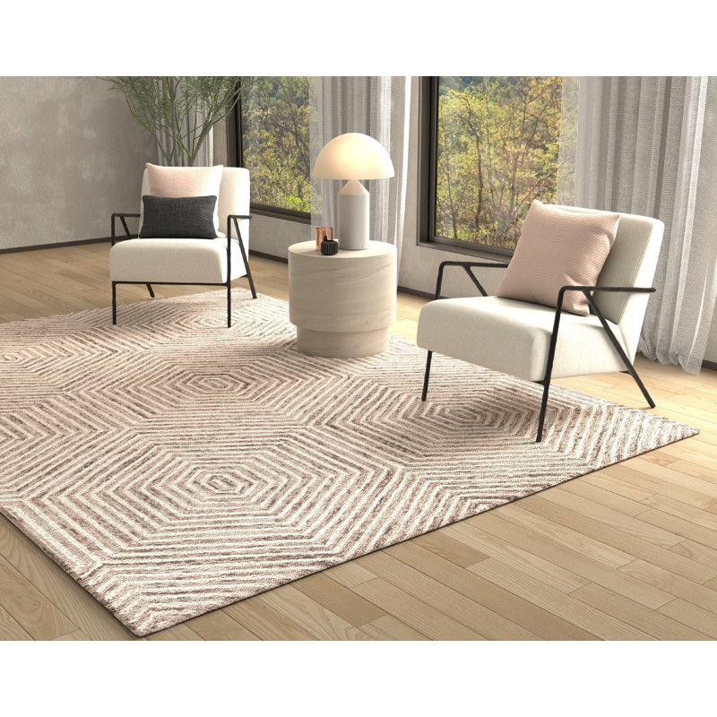 Tapis gris / beige en laine crocheté à la main Natalee Ocean, Rectangle 5 pi x 7 pi