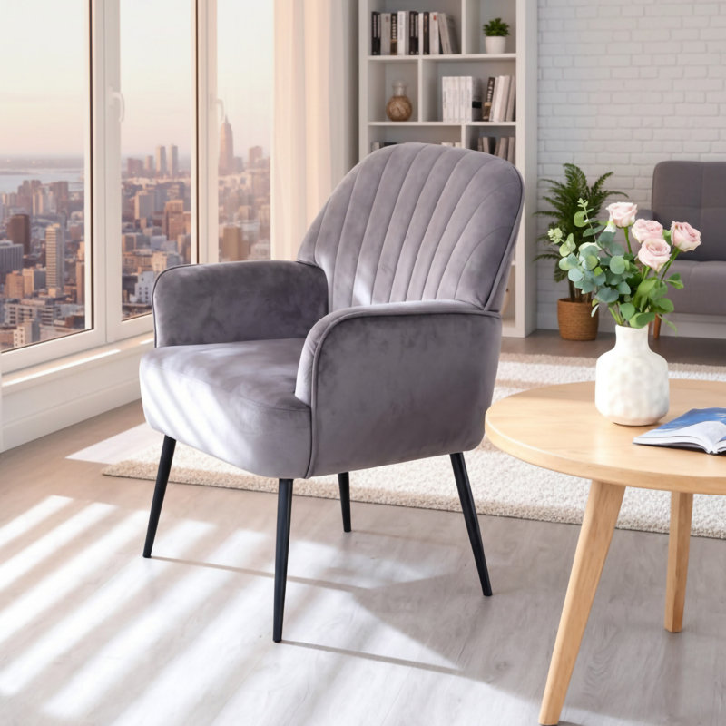 Fauteuil d'appoint en velours, Gris, Noir