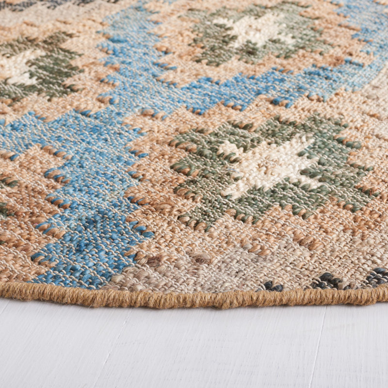 Goodwyn Flat Weave Jute Southwestern Rug, Round 7'