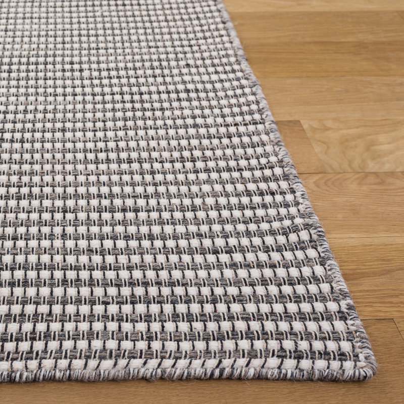 Natura Hand Woven Wool/Cotton Solid Color Rug in Dark Grey/Ivory, Rectangle 3' x 5'