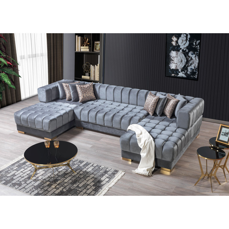 Canapé modulaire en velours Ariana, Velours gris