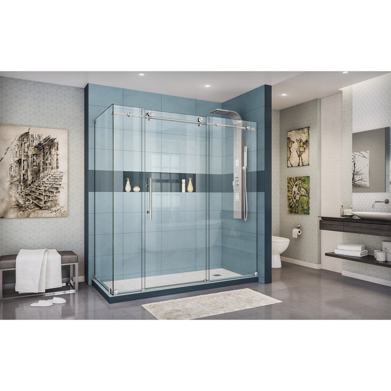 Enceinte de douche coulissante simple sans cadre 72,38 po x 76 po Enigma-X avec technologie Clear Max