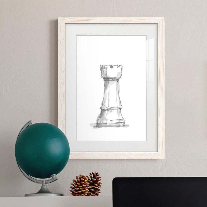 Chess Room Study V Premium encadré mat - prêt à être suspendu, Blanc, H 38 po x l 28 po x P 1 po