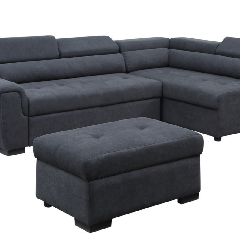 Canapé-lit modulaire en tissu gris foncé 97 po avec repose-tête réglable et repose-pieds avec rangement 97 po