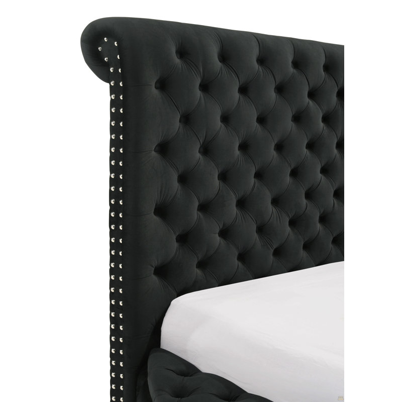 Lit de rangement en velours capitonné 1Pc, Noir