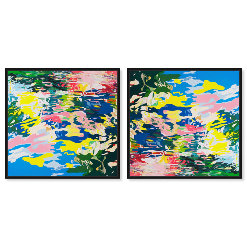 «Vivid Waters I Set Canvas Maximalist Abstract» par Art Remedy, H 13 po x l 13 po, Cadre noir