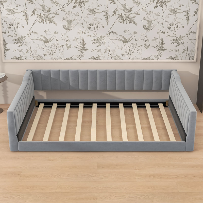 Murdoch Velvet Upholstered Daybed with Side Storage Pocket, Full XL, Gray