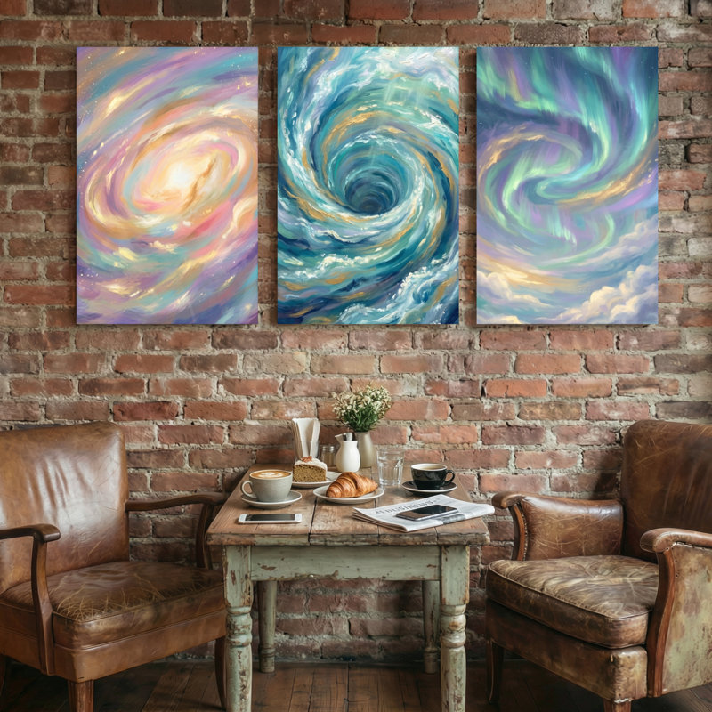 «Abstract Cosmic Swirls», ensemble de 3 impressions sur toile, 36” H x 72” W