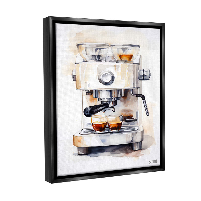 «Modern Espresso Machine Floater Frame» par RB sur toile, Cadre flottant noir de jais, 31" H x 25" W