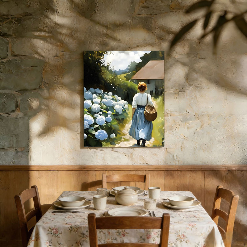 «Blue Hydrangea Floral Canvas», art mural non encadré, L 36 po x l 24 po