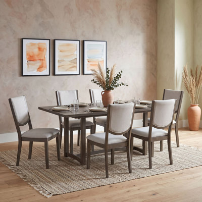 7-Piece Extendable Dining Table Set with 6 Upholstered Chairs and Removable Leaf with for Dining Room