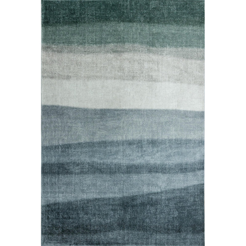 Tapis décoratif vert en polyester tissé à la machine, Rectangle 5 pi 3 po x 7 pi 7 po