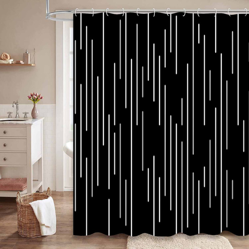 Rideau de douche noir et blanc à rayures sans couture avec 12 crochets, L 72 po x l 84 po