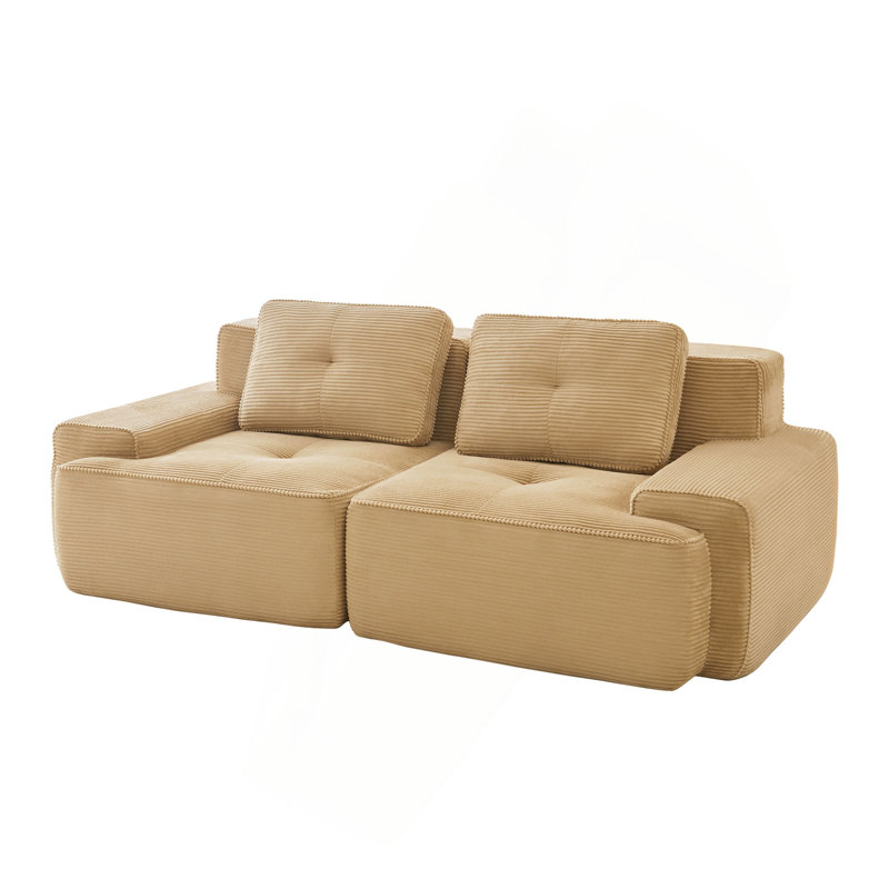 Canapé modulaire en L de 82 po pour salon modulaire en tissu velours côtelé de 82 po avec assise profonde, passepoil perlé, conception capitonnée, sans assemblage, conception antidérapante