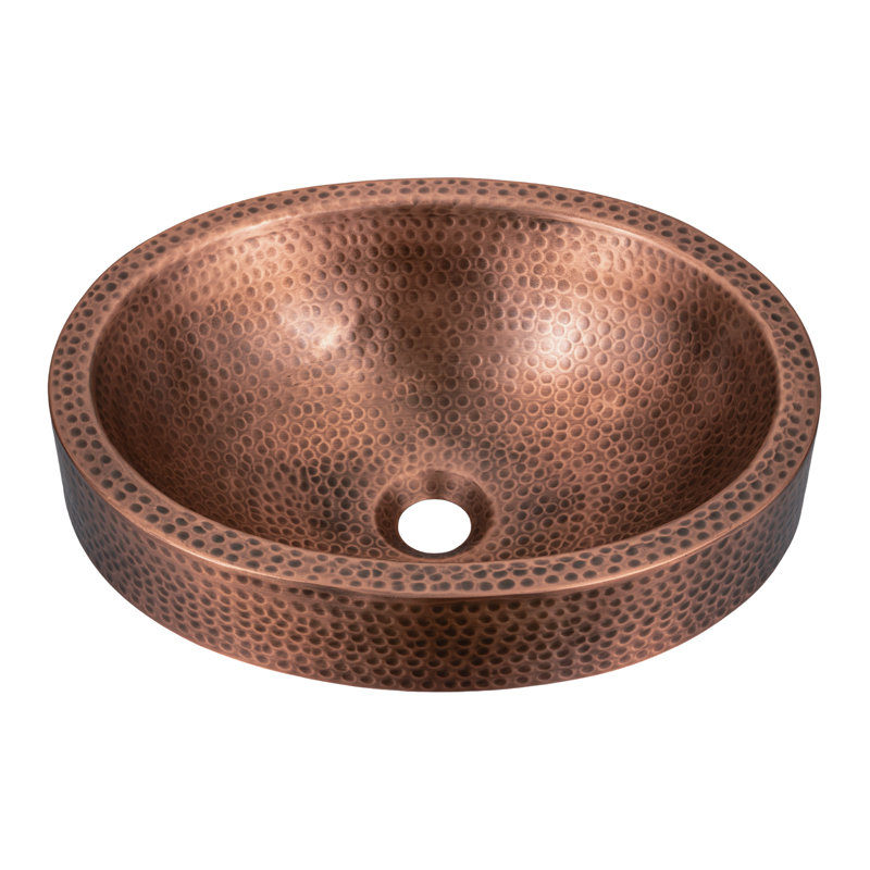 Lavabo de salle de bain ovale martelé à la main Pure Copper 17 po
