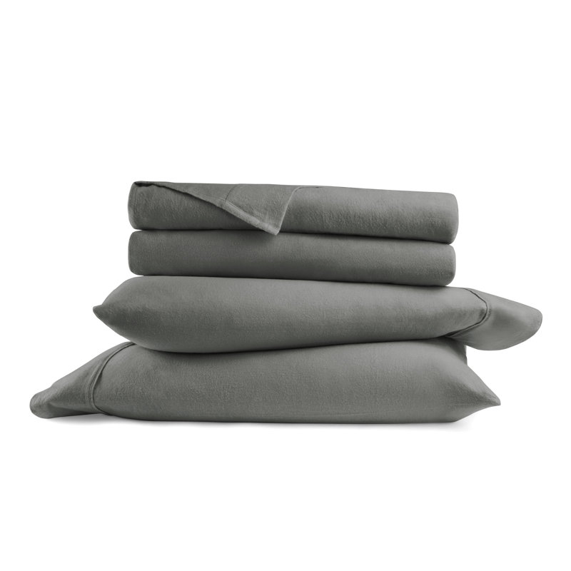 Rience Cozy Cotton Flannel Sheet Set - Solid, Twin, Gray