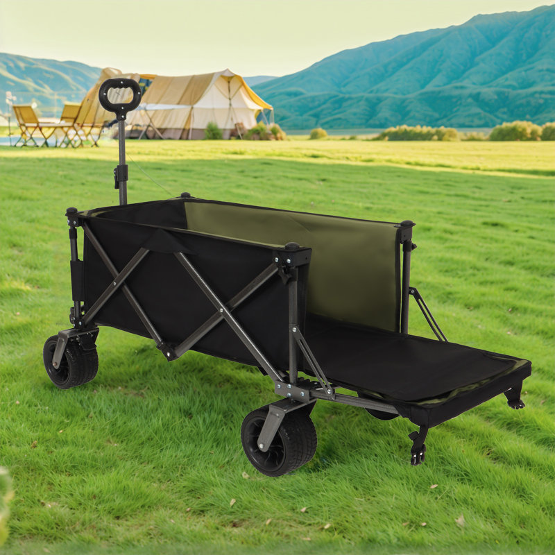Chariot de jardin pliant pliable pour l'extérieur, Noir/vert