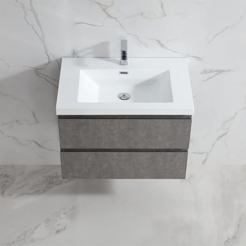 Ensemble de meuble-lavabo mural 30 po avec lavabo Aimur, Gris
