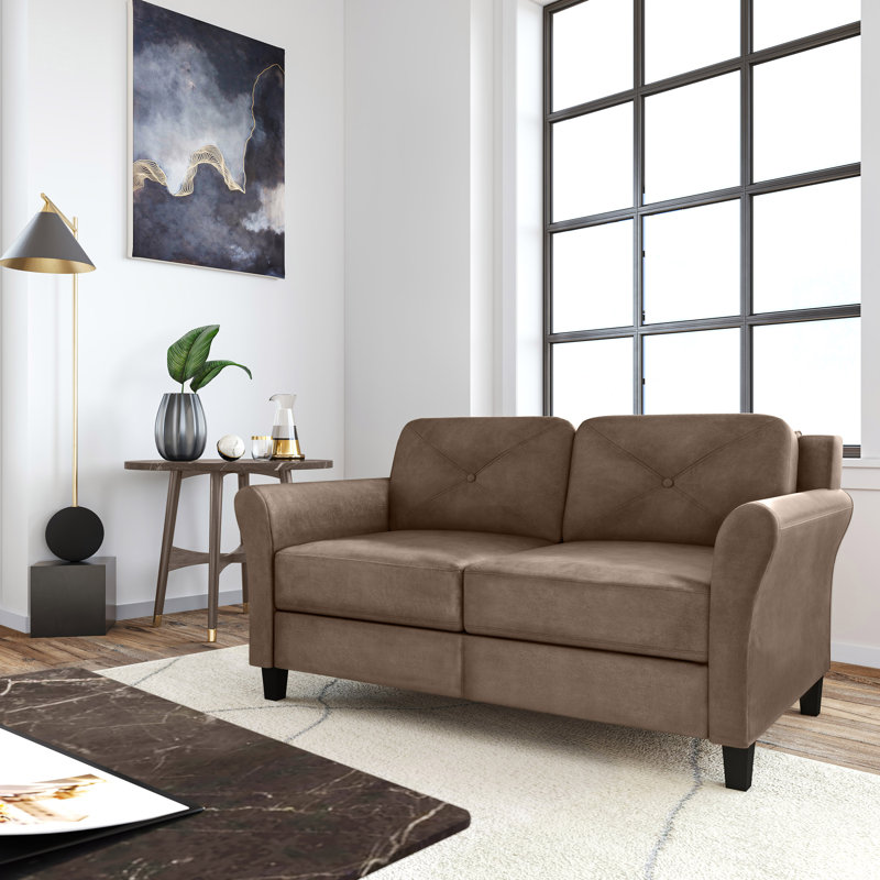 Ibiza 57.87" Round Arm Tufted Back Loveseat, Brown Microfiber