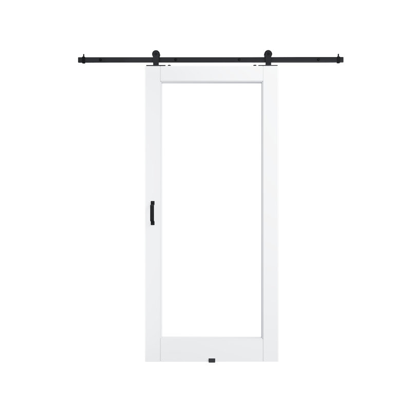 Surface de 36 po x 80 po x 1 po en verre transparent préfini avec toute la quincaillerie de porte de grange, 36 po x 80 po