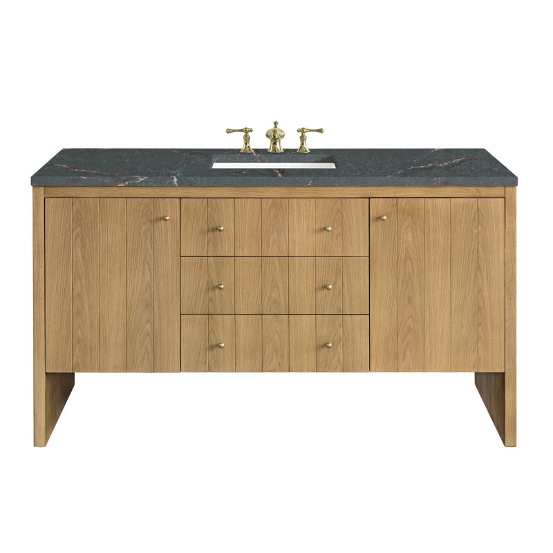 Hudson 60'' W Single Vanity, Parisien Bleu, 8" Widespread, Light Natural Oak