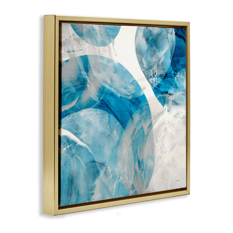 "Opaque Blue Spheres" par Jeff Iorillo, H 18 po x l 18 po, Cadre flottant métallique doré