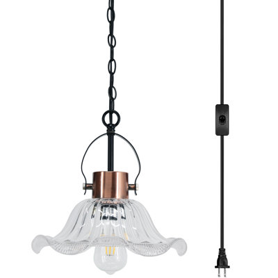 Glass Pendant Light Plug in 12 Inch Hanging Lamp Blue Lotus Leaf for Kitchen Dining Room Island Bedroom Living Room Coffee Shop Corridor