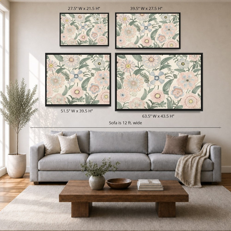 «Soft Floral Blooms» par Lorenzo Collective - Impression sur toile, H 44 po x l 64 po, Noir