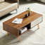 Table basse Boho avec pieds en bois massif et tiroir de rangement coulissant-322085552