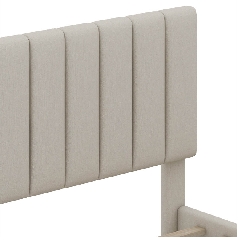 Lit plateforme tapissier simple avec lit gigogne et 3 tiroirs de rangement, Beige