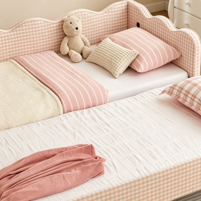 Lit de jour en vichy douillet avec lit gigogne simple et sans sommier tapissier