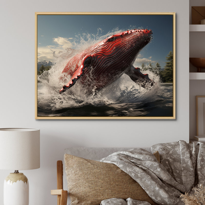 Impression sur toile encadrée, "Coastal baleines", H 12 po x l 20 po x P 1 po, Cadre flottant brun