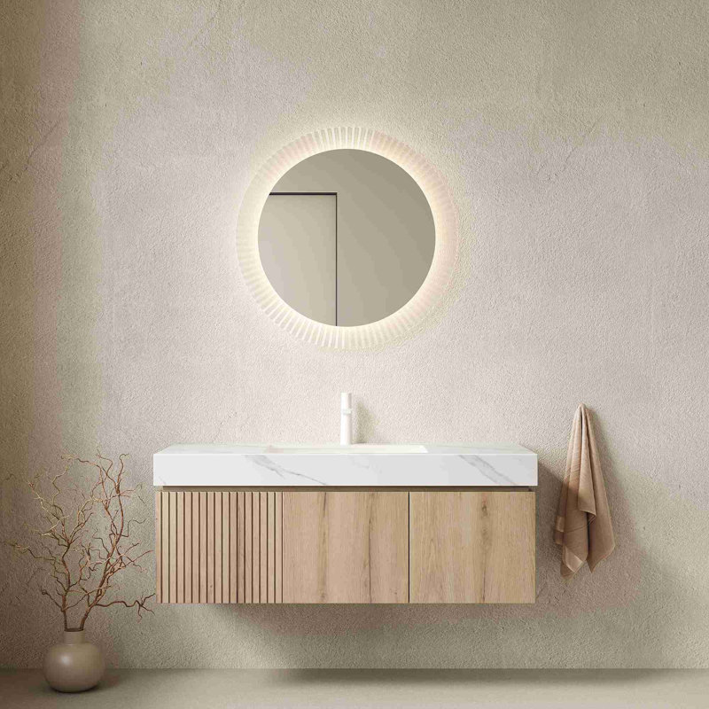 Meuble-lavabo de salle de bain avec rangement, Chêne blanc