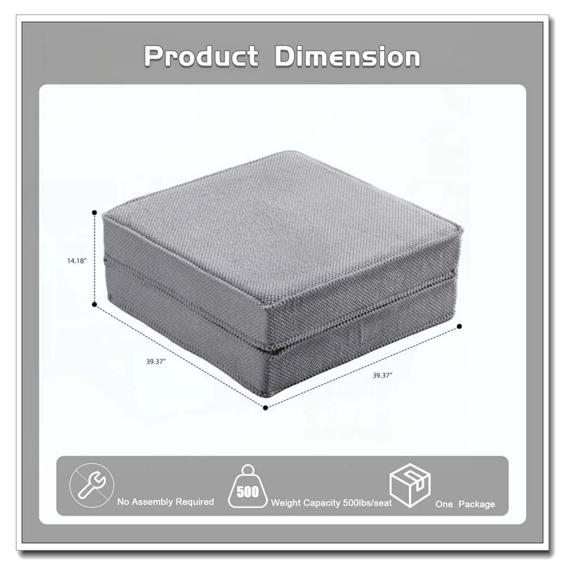No Assembly Required,Circle Fleece Fabric,1 Ottoman, Light Gray
