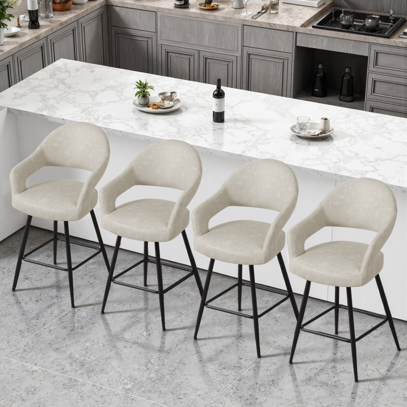 Tabouret de bar rotatif 26 po en similicuir, Beige gris, 4