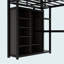 Lit mezzanine double en métal avec bureau, tablettes, garde-robe, noir