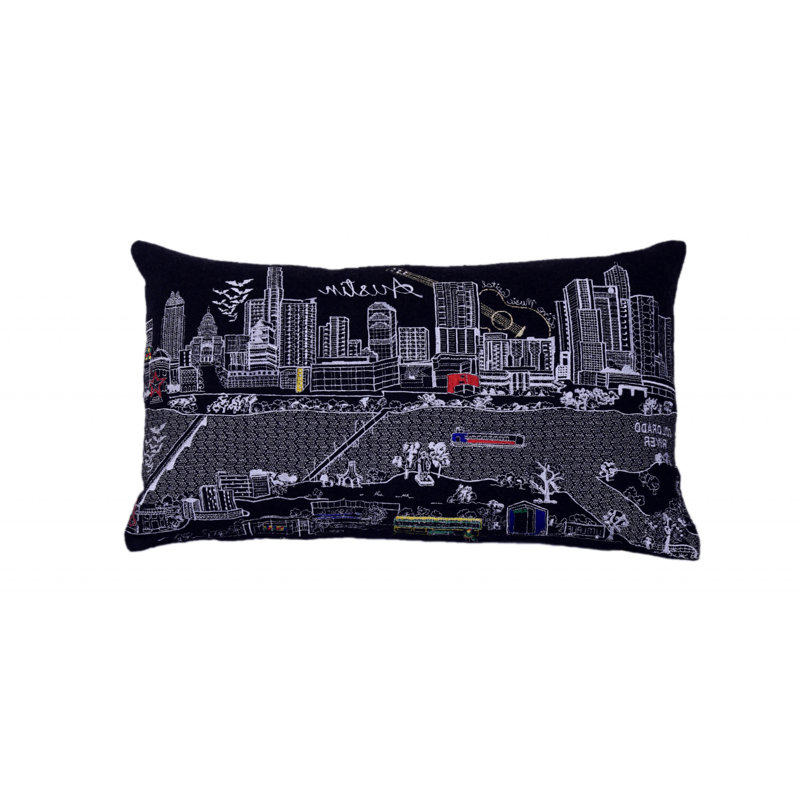 Coussin lombaire 24 po London Nighttime Skyline, Noir mat / rouge