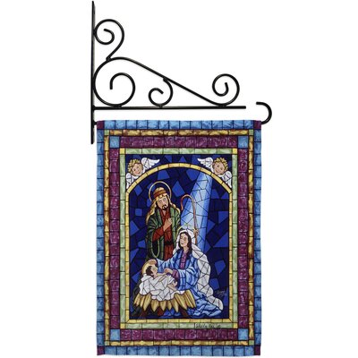 Stained Glass Nativity 2-Sided Polyester 19 x 13 in. Flag Set -  Breeze Decor, BD-NT-GS-114123-IP-BO-03-D-US16-AL